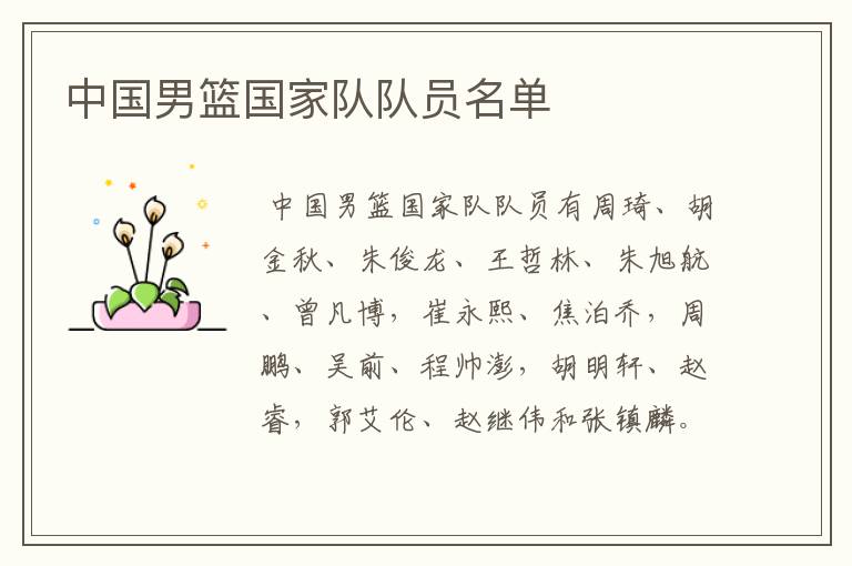 中国男篮国家队队员名单