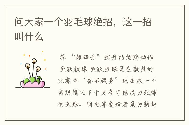 问大家一个羽毛球绝招,这一招叫什么
