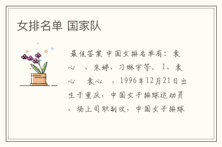 女排名单 国家队