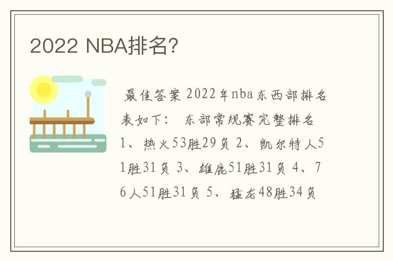 2022 NBA排名?