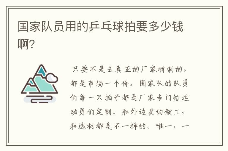 国家队员用的乒乓球拍要多少钱啊?