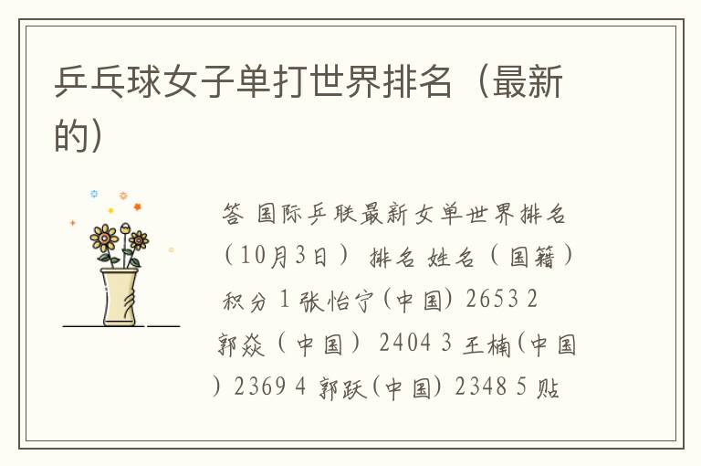 乒乓球女子单打世界排名(最新的)