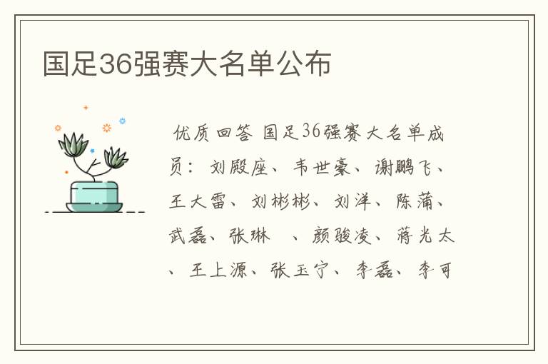 国足36强赛大名单公布