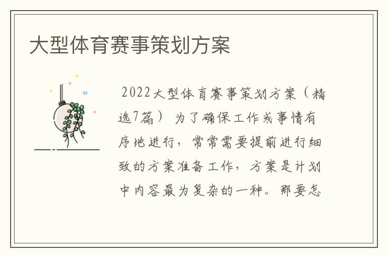 大型体育赛事策划方案