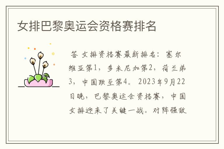 女排巴黎奥运会资格赛排名