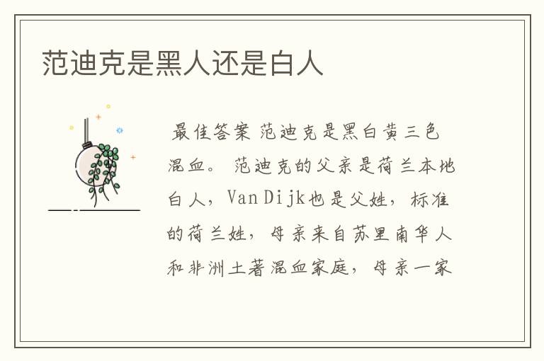 范迪克是黑人还是白人