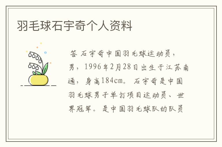 羽毛球石宇奇个人资料