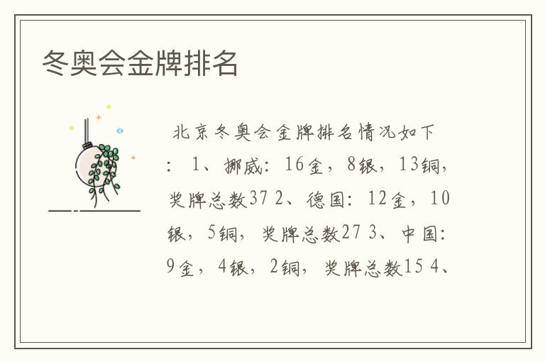 冬奥会金牌排名