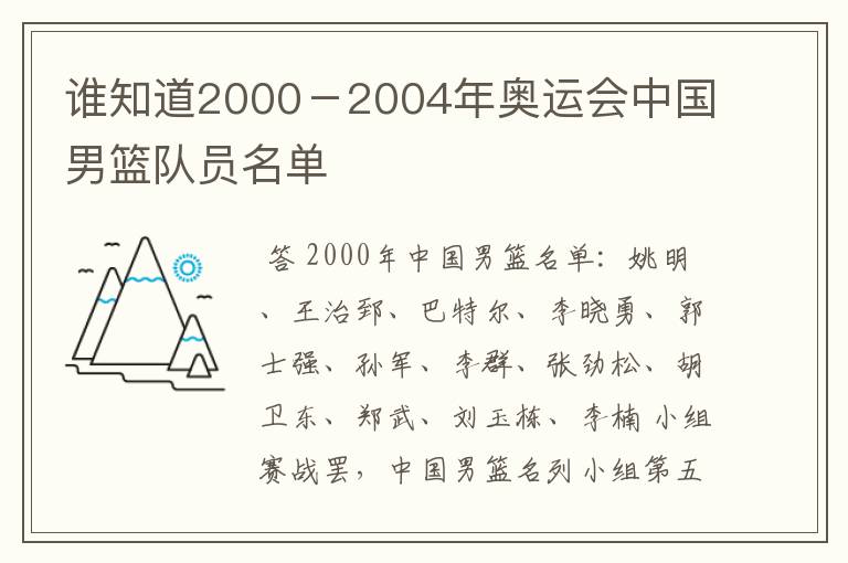 谁知道2000-2004年奥运会中国男篮队员名单