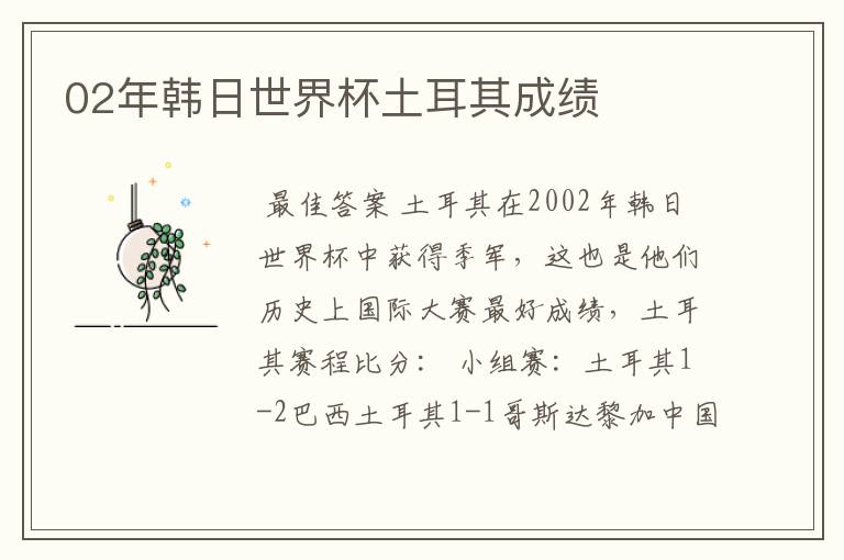 02年韩日世界杯土耳其成绩