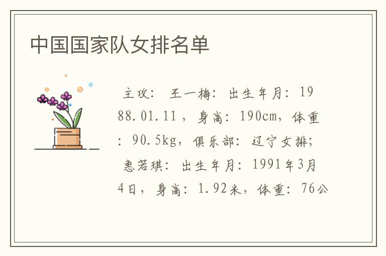 中国国家队女排名单