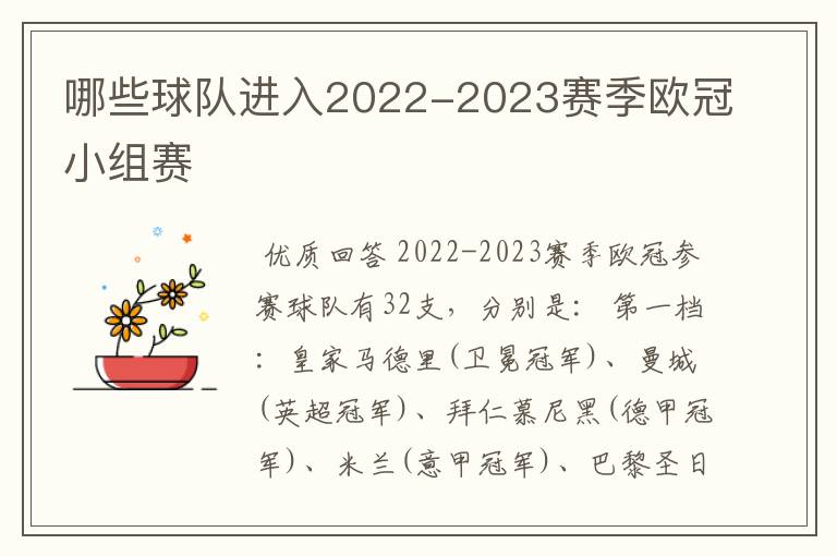 哪些球队进入2022-2023赛季欧冠小组赛