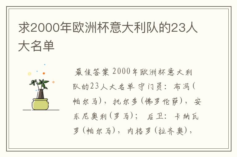 求2000年欧洲杯意大利队的23人大名单