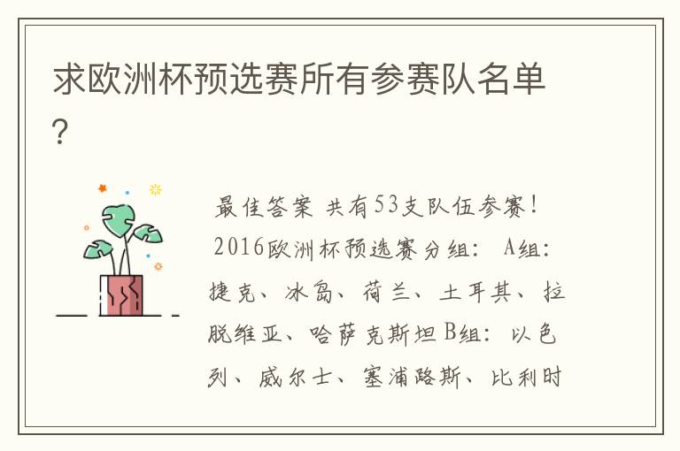 求欧洲杯预选赛所有参赛队名单?