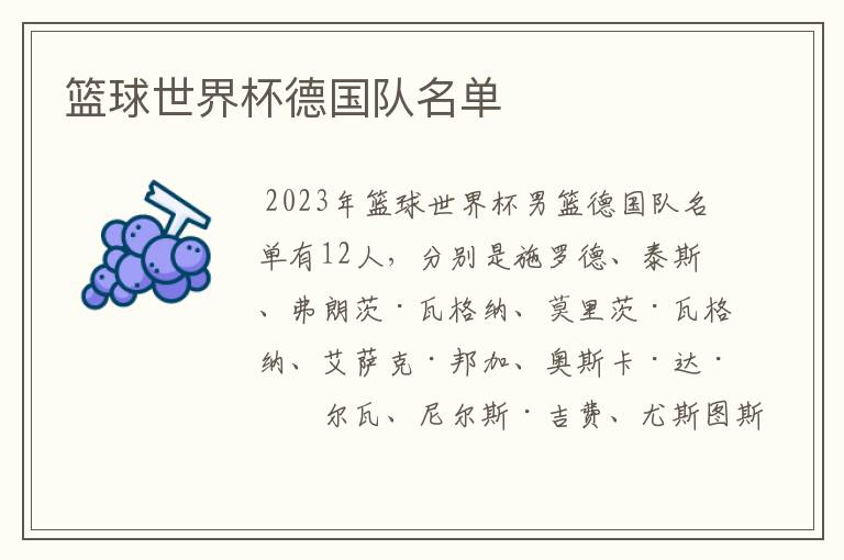 篮球世界杯德国队名单