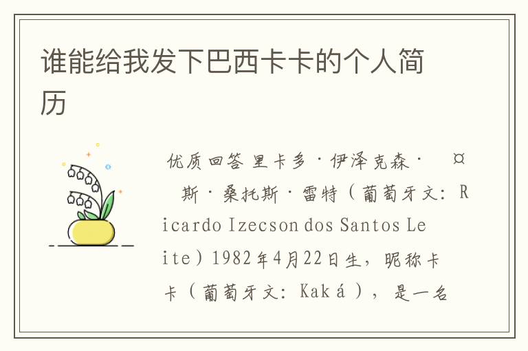 谁能给我发下巴西卡卡的个人简历