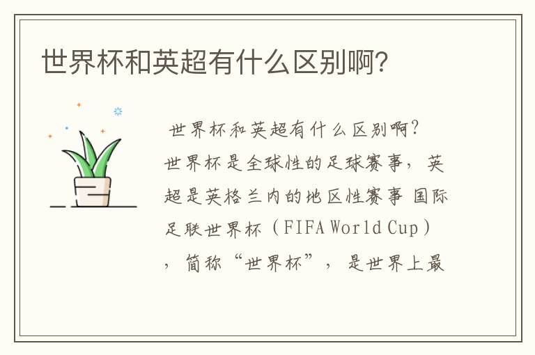 世界杯和英超有什么区别啊?