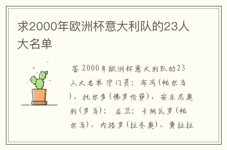 求2000年欧洲杯意大利队的23人大名单
