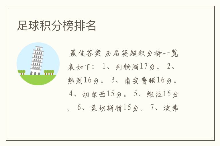 足球积分榜排名