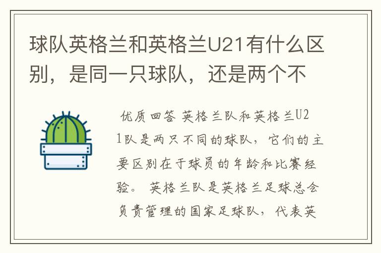 球队英格兰和英格兰U21有什么区别,是同一只球队,还是两个不同的球队