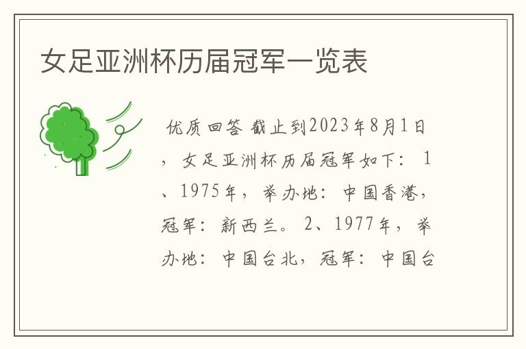女足亚洲杯历届冠军一览表