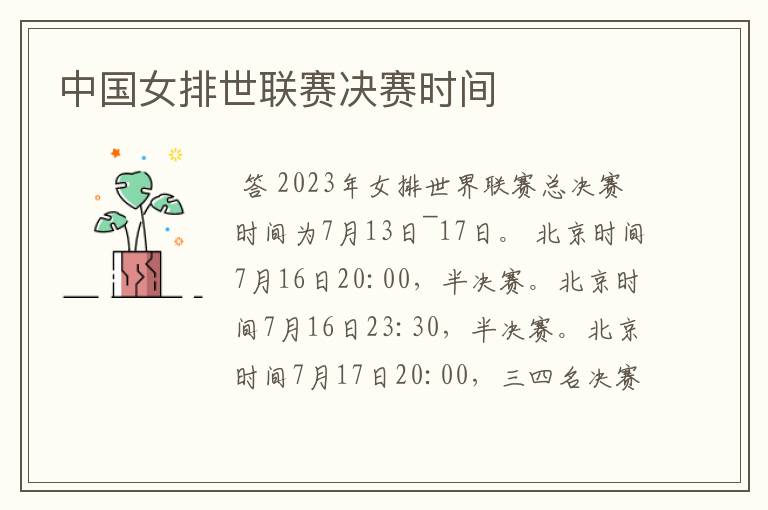 中国女排世联赛决赛时间