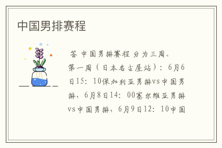 中国男排赛程