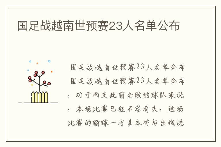 国足战越南世预赛23人名单公布