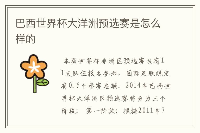 巴西世界杯大洋洲预选赛是怎么样的