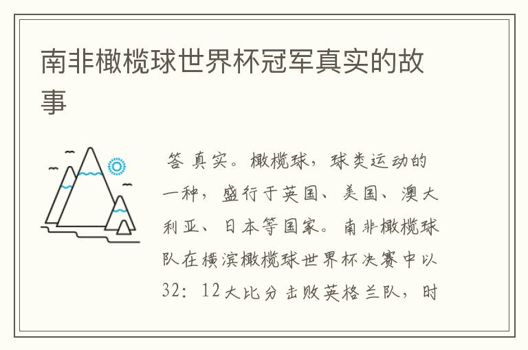 南非橄榄球世界杯冠军真实的故事