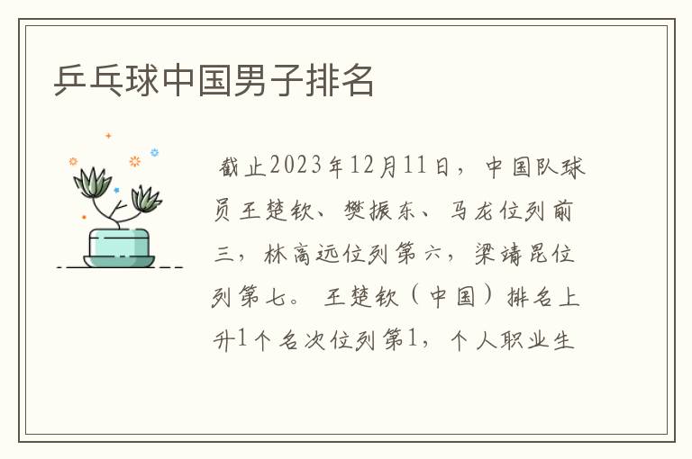 乒乓球中国男子排名