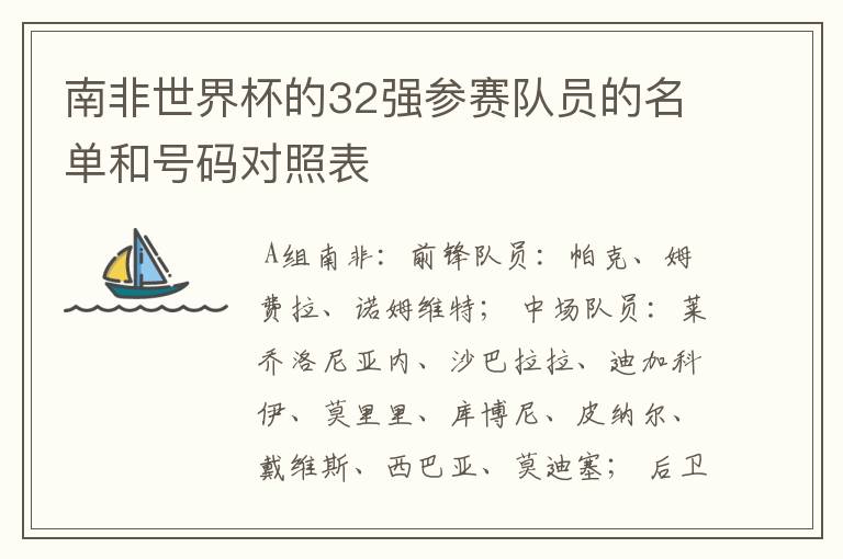 南非世界杯的32强参赛队员的名单和号码对照表