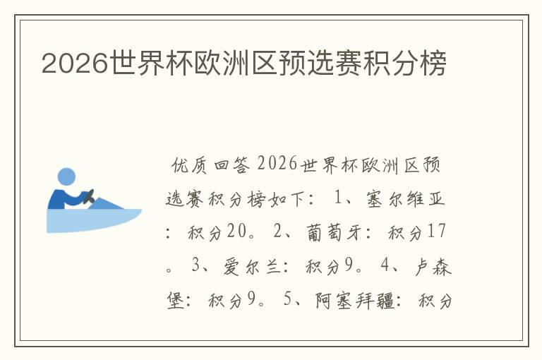 2026世界杯欧洲区预选赛积分榜