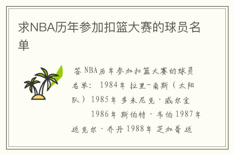 求NBA历年参加扣篮大赛的球员名单