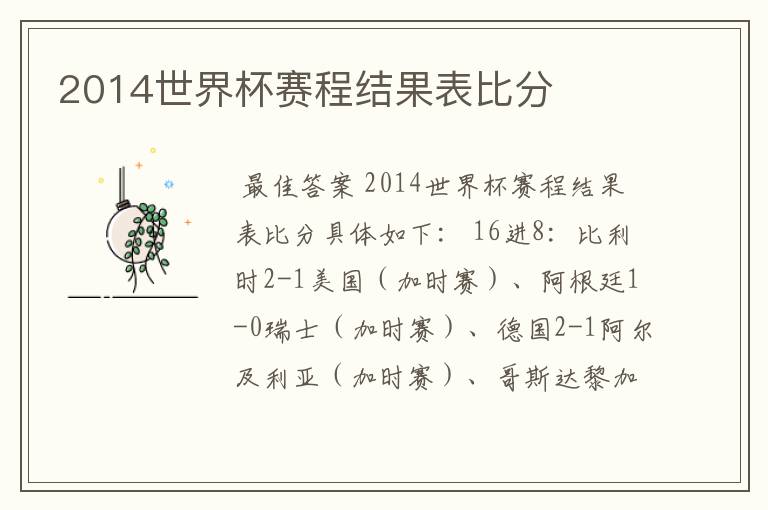 2014世界杯赛程结果表比分