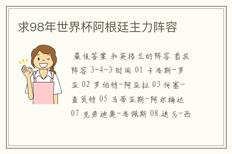 求98年世界杯阿根廷主力阵容