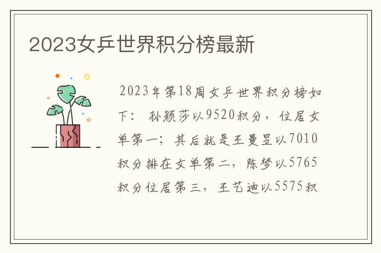 2023女乒世界积分榜最新