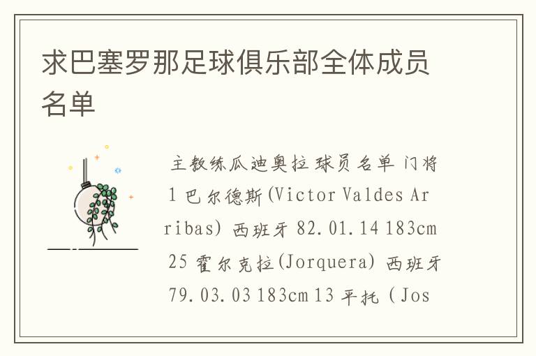 求巴塞罗那足球俱乐部全体成员名单