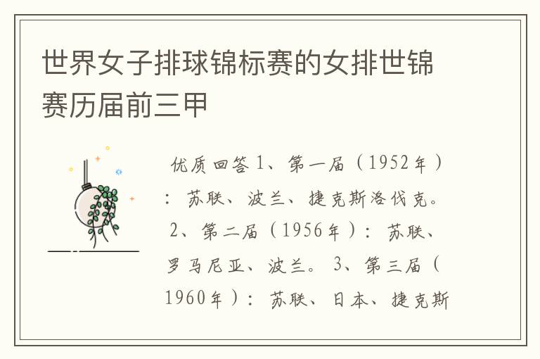 世界女子排球锦标赛的女排世锦赛历届前三甲