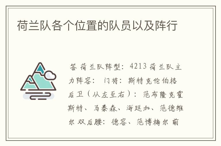 荷兰队各个位置的队员以及阵行