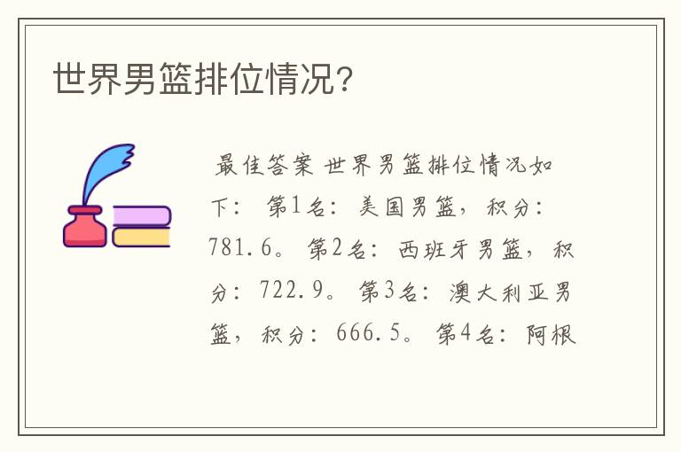 世界男篮排位情况?