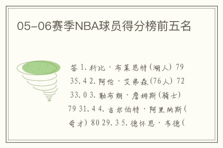 05-06赛季NBA球员得分榜前五名