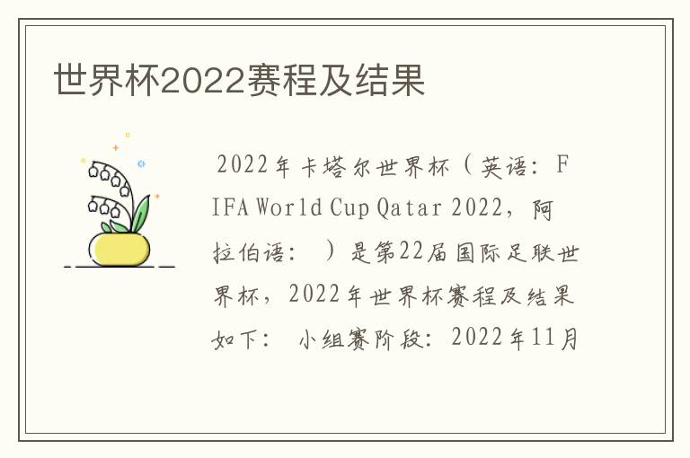 世界杯2022赛程及结果