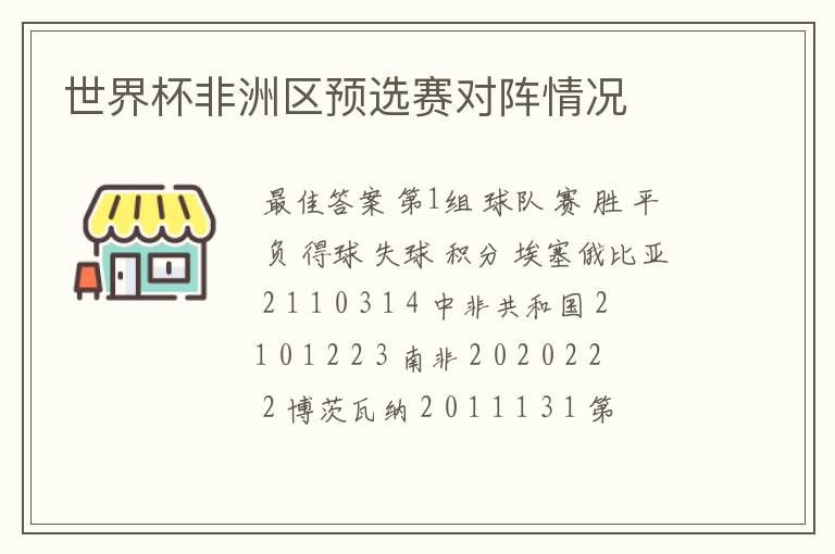 世界杯非洲区预选赛对阵情况