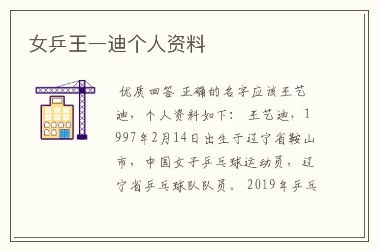 女乒王一迪个人资料