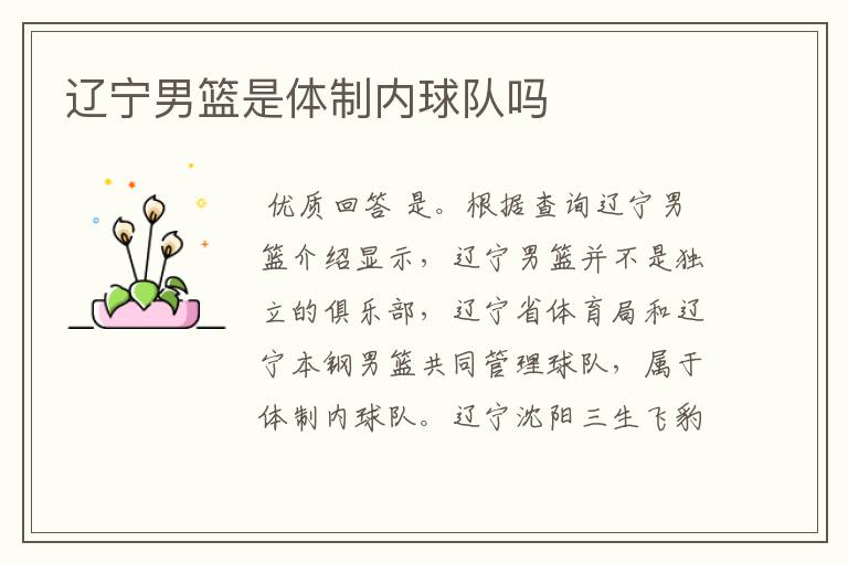 辽宁男篮是体制内球队吗
