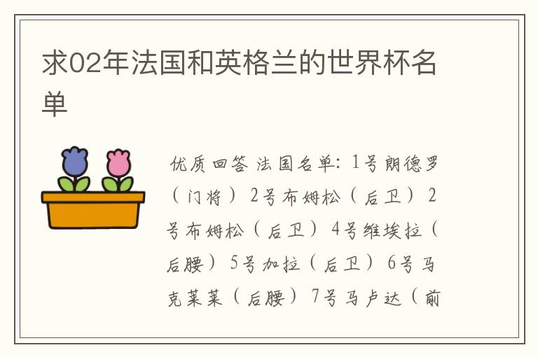求02年法国和英格兰的世界杯名单