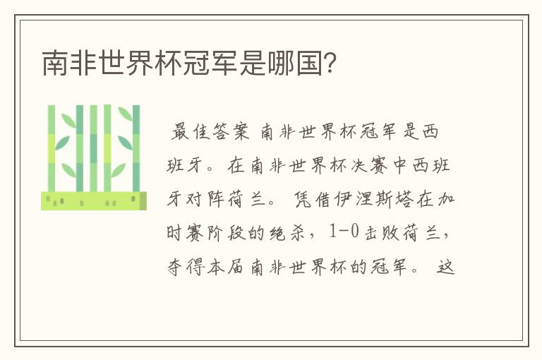 南非世界杯冠军是哪国?