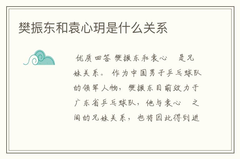 樊振东和袁心玥是什么关系