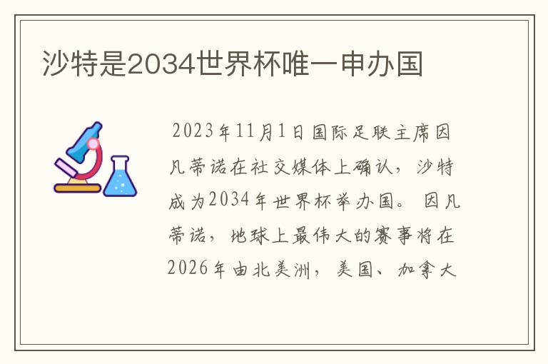 沙特是2034世界杯唯一申办国